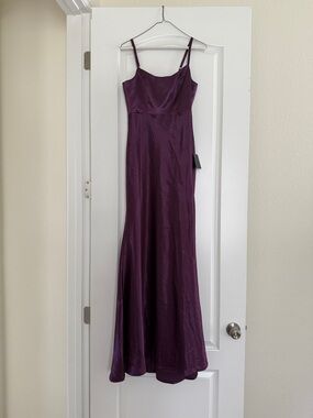 Lulus Elegant Purple Satin Spaghetti-Strap Maxi Dress Small NEW